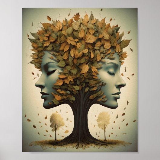 Poster Face D'Arbre Féminine Avec Feuilles (Devant)