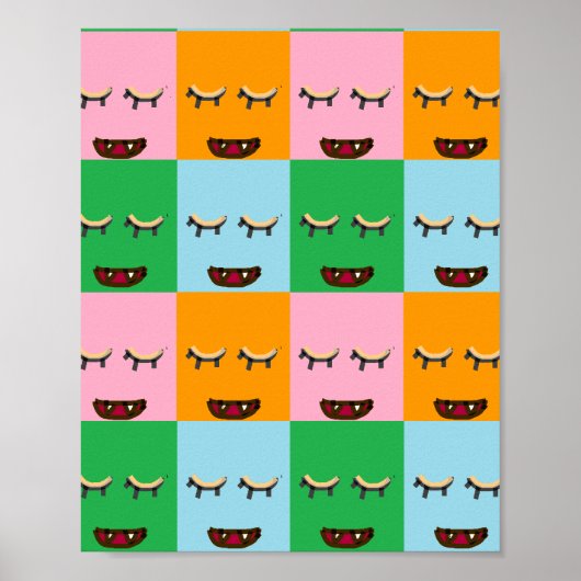 Poster Face de bloc de monstre souriant (Devant)