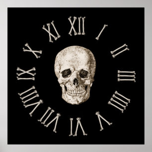 Poster Face d'horloge crâne et os