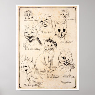 Poster Facial Expressions of Various Cats, Louis Wain