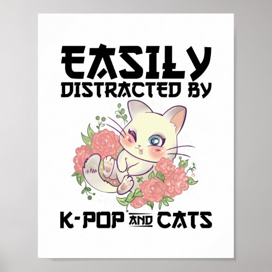 Poster Facilement distrait par K-pop et chats | Cadeaux (Devant)