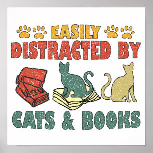 Poster Facilement Distrait Par Les Chats Et Les Livres
