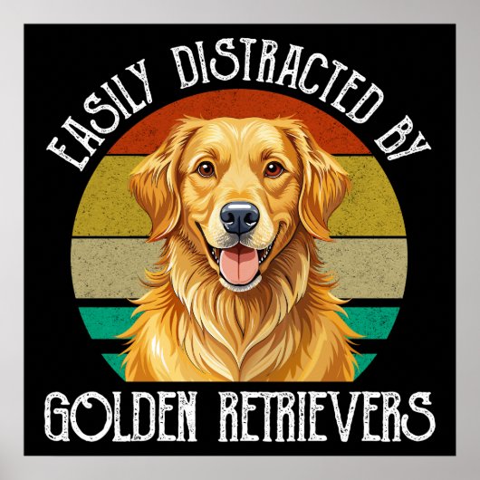 Poster Facilement Distrait Par Les Golden Retrievers (Devant)
