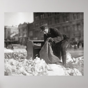 Poster Facteur dans la neige, 1922. Photo ancienne
