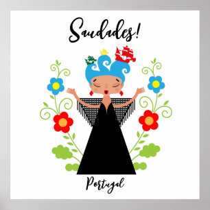 Poster Fado chanteuse avec caravelle portugaise