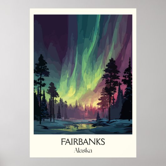 Poster Fairbanks Alaska Northern Lights Aurora (Devant)