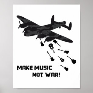 Poster Faire de la musique pas guerre avion guitare amour