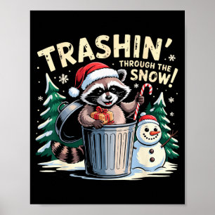 Poster Faire du shopping dans la neige Noël Raton laveur