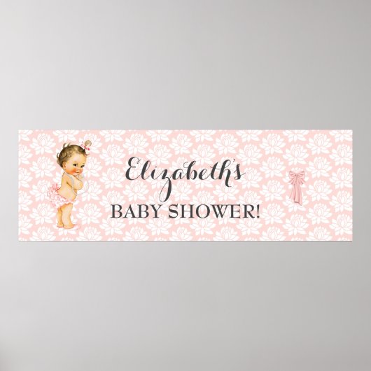 Poster Faire-part de douche rose et blanche pour bébé vin (Devant)