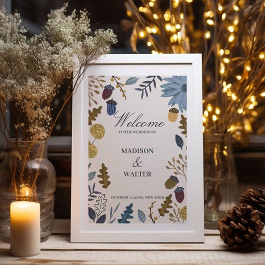 Poster Faire-part de mariage automnal aux feuilles rustiq