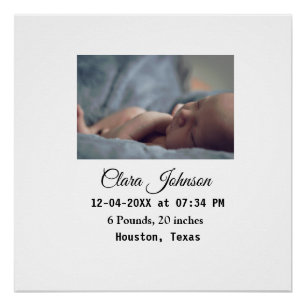 Poster Faire-part de naissance ajoutez photo date heure l