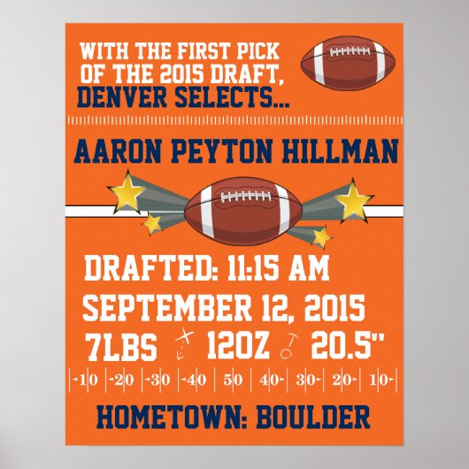 Poster Faire-part de naissance de football - Orange & Ble (Devant)