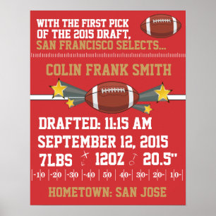 Poster Faire-part de naissance de football - Rouge & Or