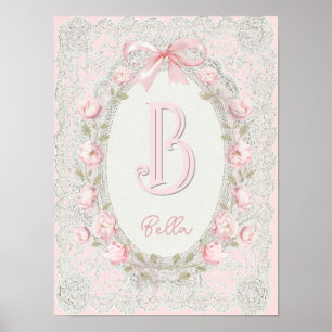 Poster faire-part de pivoines cadre nurserie initiale