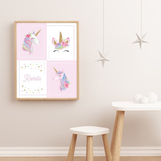 Poster Faire part naissance fille Licorne rose Baby Showe