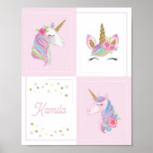 Poster Faire part naissance fille Licorne rose Baby Showe (Devant)