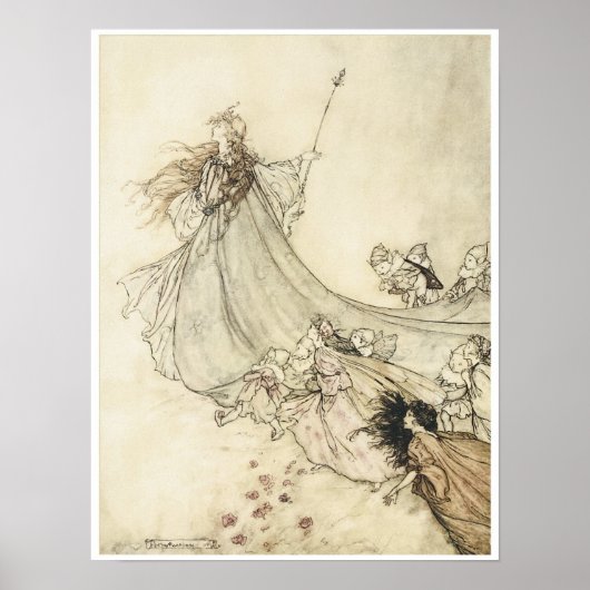 Poster Fairies away, 1908, Vintage Fairy Art (Devant)