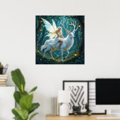 Poster Fairy and White Deer Magical Forest (Bureau à domicile)