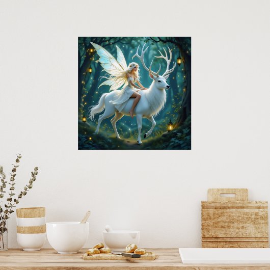 Poster Fairy and White Deer Magical Forest (Cuisine)