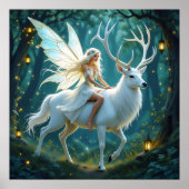 Poster Fairy and White Deer Magical Forest (Devant)