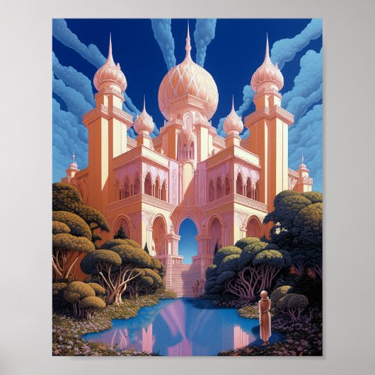 Poster Fairy Tale Castle Rose White Gold Imaginaire Art (Devant)