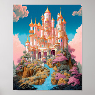 Poster Fairy Tale Castle Rose White Gold Imaginaire Art