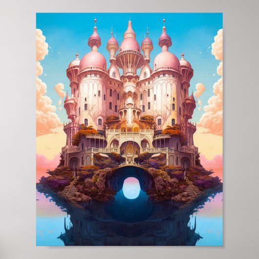 Poster Fairy Tale Castle Rose White Gold Imaginaire Art (Devant)