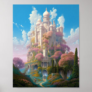 Poster Fairy Tale Castle Rose White Gold Imaginaire Art