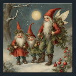 Poster Fairy Tale Christmas Gnome Family in Winter Forest<br><div class="desc">Illustration du conte de fées de Noël</div>