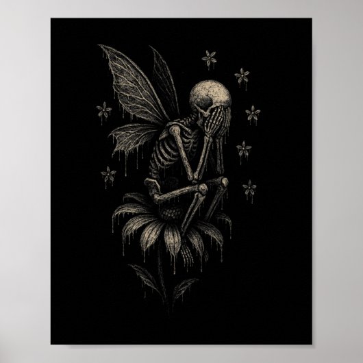 Poster Fairycore Emo Goth Tee Sad Crier Squelette Fée G (Devant)
