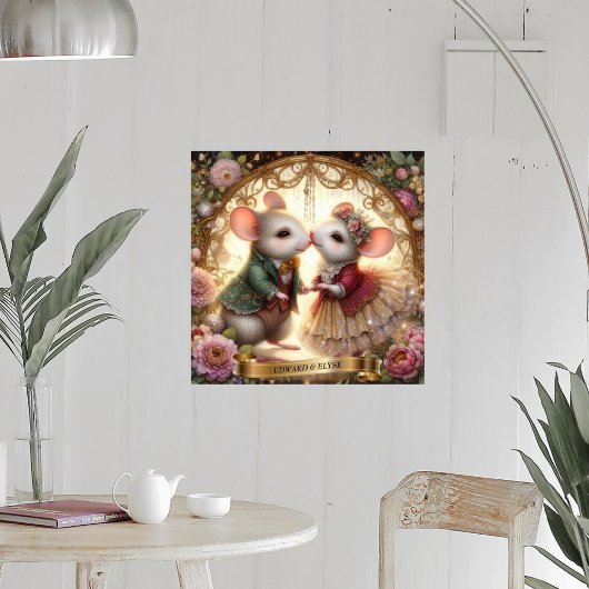 Poster Fairytale Mariage Floral Mouse Romance Nom personn