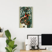 Poster Faisans dans la neige, pin, roses, fleurs japonais (Bureau à domicile)