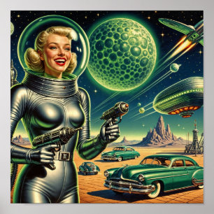 Poster Faisceau Laser Vintage Pin-Up