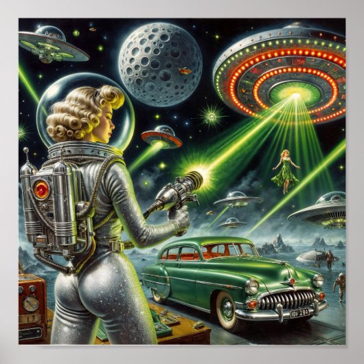Poster Faisceau Laser Vintage Pin-Up (Devant)