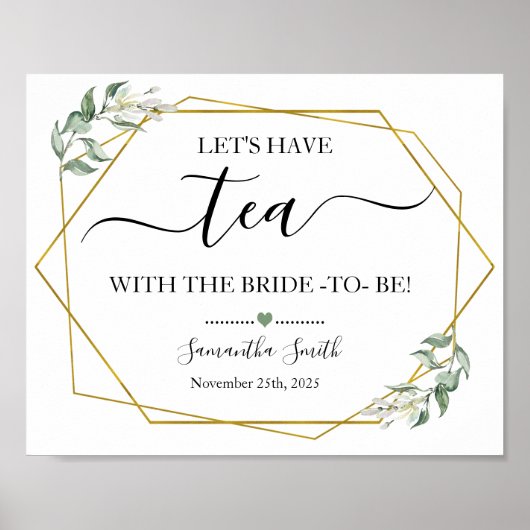 Poster Faisons du thé pour la douche de mariée verdure or (Devant)