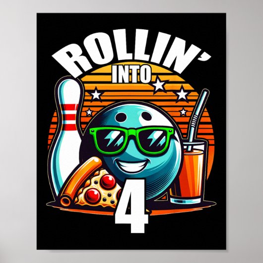 Poster Faisons rouler pour un anniversaire de bowling 4 A (Devant)