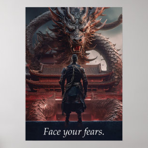 Poster Faites face à vos peurs - Guerrier contre Dragon -