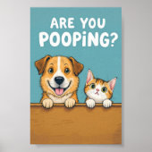 Poster Faites-vous caca ? Mignon chien et chat drôle (Devant)