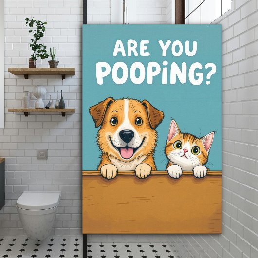Poster Faites-vous caca ? Mignon chien et chat drôle