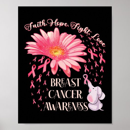 Poster Faith Hope Fight Love Elephant Cancer du sein (Devant)