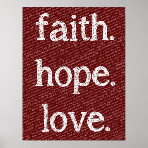 Poster Faith Hope Love 1 Corinthiens 13:4-7 Citation de l