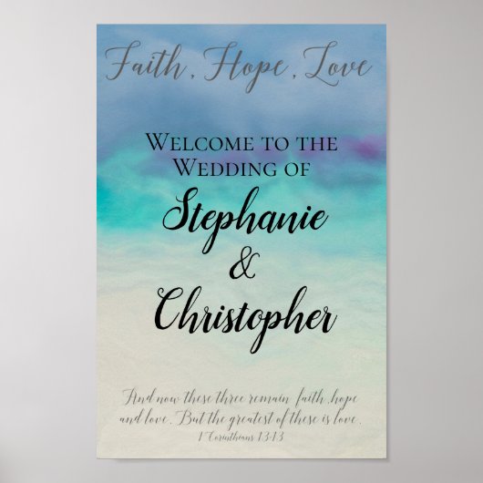 Poster Faith Hope Love Aquarelle Bible Verse Mariage (Devant)