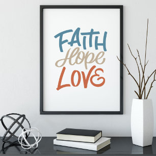 Poster Faith Hope Love Brush Calligraphy