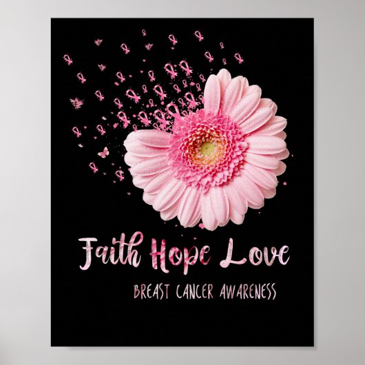 Poster Faith Hope Love Cancer du sein Fleur rose (Devant)
