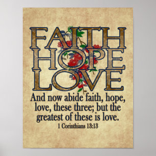 Poster Faith Hope Love Élégante Bible Écriture Christian