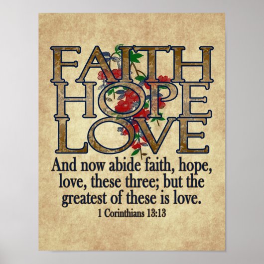 Poster Faith Hope Love Élégante Bible Écriture Christian (Devant)