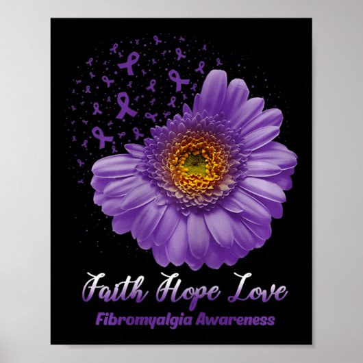 Poster Faith Hope Love Fibromyalgie Sensibilisation Flowe (Devant)