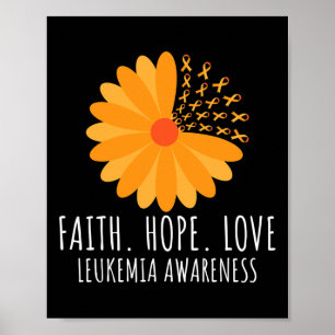 Poster Faith Hope Love Fleur Orange Ribbon Leukemia Awar