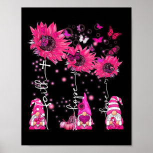 Poster Faith Hope Love Gnome Ribbon Cancer du sein