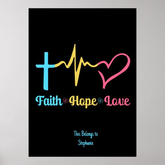 Poster Faith Hope Love Hearts (Devant)